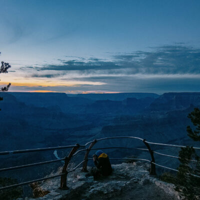 Jamie photographing the fiery sunset from Mohave Point, Grand Canyon