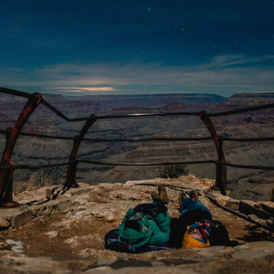Adventure Everywhere - your heroes having a nice rest, looking up at the stars above Grand Canyon