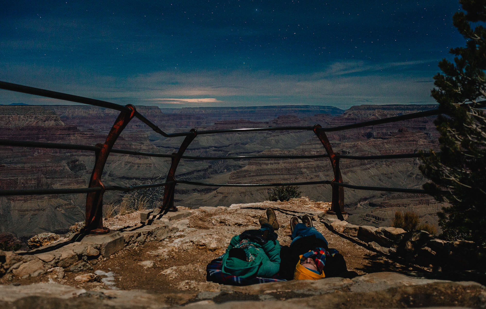 Adventure Everywhere - your heroes having a nice rest, looking up at the stars above Grand Canyon