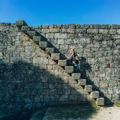 Adventure Everywhere - climbing huge stairs at Monsanto Castle