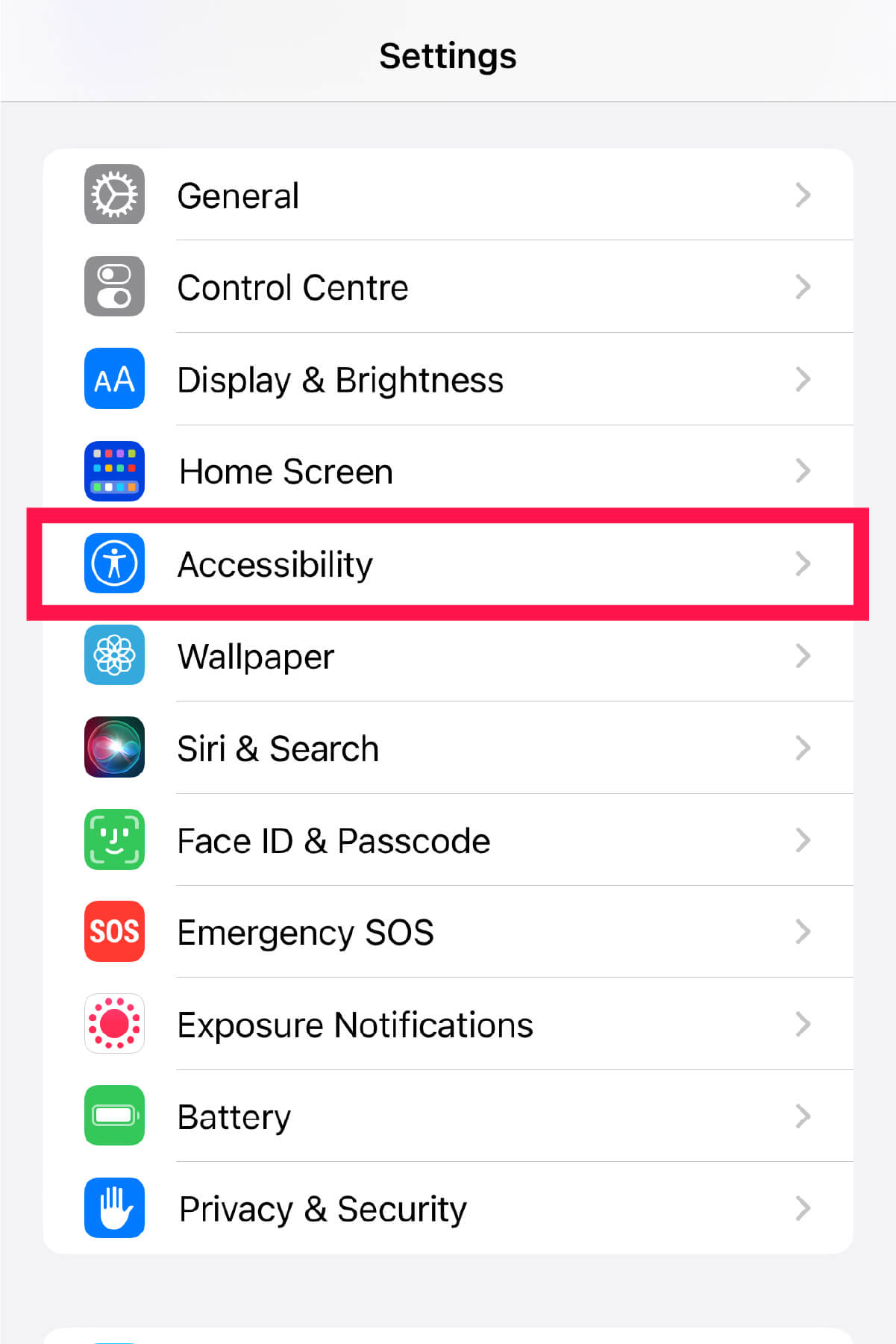 iPhone - Change iPhone settings for red tinted screen - 06 - Select 'Accessibilty'