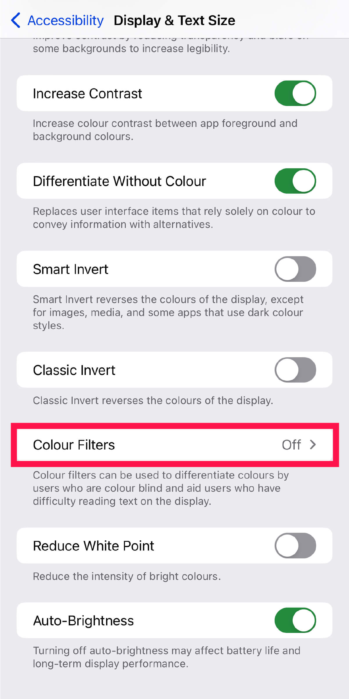 iPhone - Change iPhone settings for red tinted screen - 10 - Select 'Colour Filters'