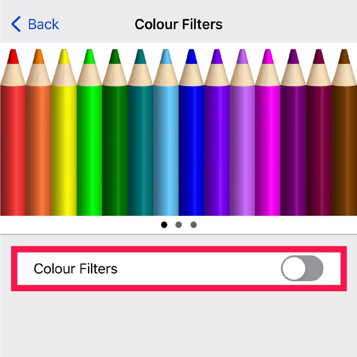 iPhone - Change iPhone settings for red tinted screen - 11 - Turn on 'Colour Filters'