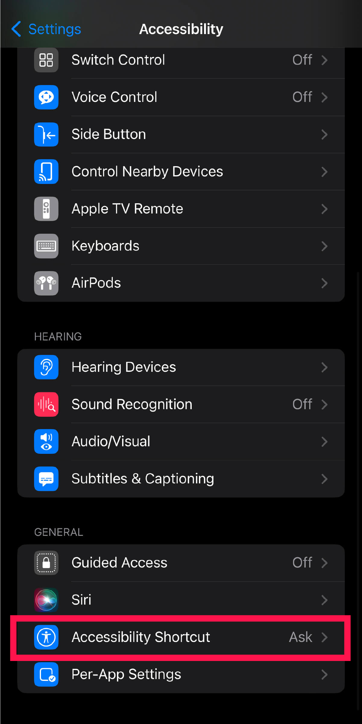iPhone - Change iPhone settings for red tinted screen - 13 - Select 'Accessibility Shortcut'